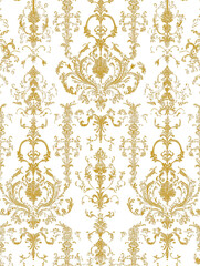 Elegant Gold Damask Pattern  Seamless Texture  White Background