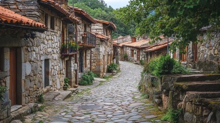 quiet village, stone houses, cobblestone streets, timeless charm