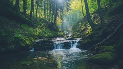 Silent Forest, Hidden Waterfall, Mystical Woods, Secret Cascade