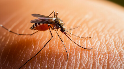 closeup of a mosquito biting an arm
