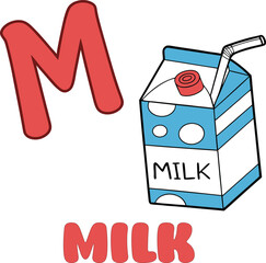 Alphabet M - Milk Illustration for Kids | Fun and Educational Preschool Learning Concept