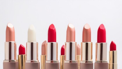 Obraz premium Lipstick Lineup: A vibrant collection of lipstick tubes in various shades, showcasing the allure and diversity of beauty products. 