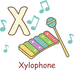 Alphabet X - Xylophone: A colorful and musical illustration perfect for preschool and kindergarten kids' early learning and education concepts.