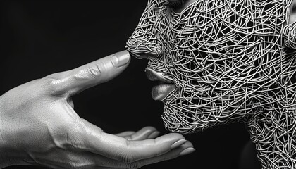 Continuous one line drawing of mental health concept with hand and tangled ball. 