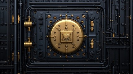 Fototapeta premium Always recycle, reuse, and seek renewal. Intricate vault door with golden accents and metallic details.