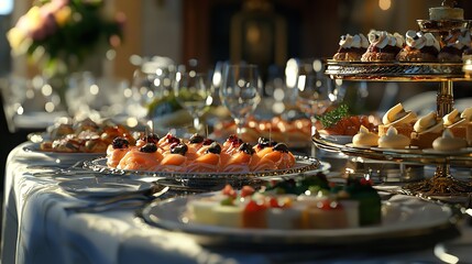 Luxury Food Service with Appetizers and Desserts Served on Elegant Plates