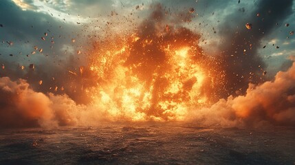 Naklejka premium Fiery Explosion: A Dramatic Scene of Devastation