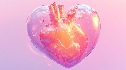 A stylized, translucent heart shape with intricate details and a glowing effect.