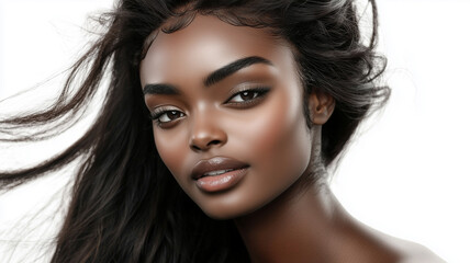 Fototapeta premium Portrait of a melanated woman with flowing hair and a confident expression 