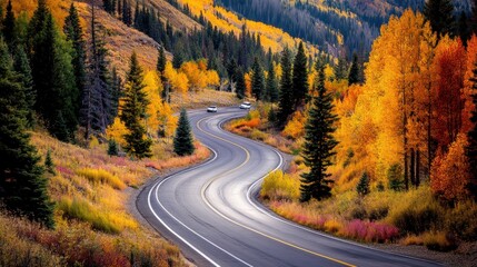 Fototapeta premium Autumnal Road Trip Through Vibrant Colorado Landscape
