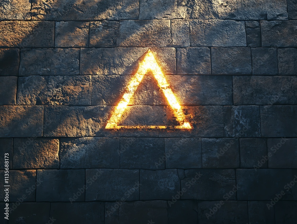 Aufkleber A glowing triangle symbol on a textured stone wall, creating an intriguing visual effect.
