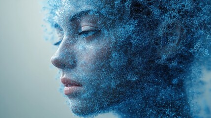 abstract human face 3d illustration of a head constructing from cubes and triangles artificial intelligence concep