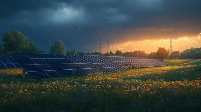 solar system farm with storm