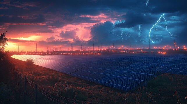solar system farm with storm