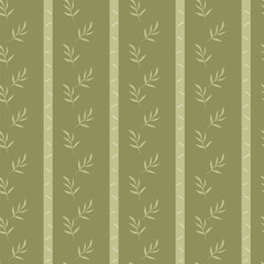 Seamless green vertical leaf pattern with olive tones and botanical design.