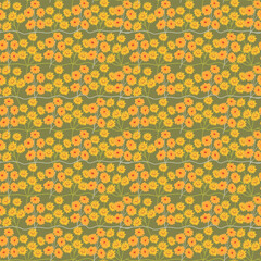 Seamless yellow and orange floral pattern with sunflowers and daisies.