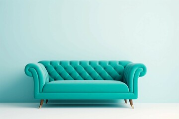 Fototapeta premium Cyan Couch , Isolated white background, flat lay 