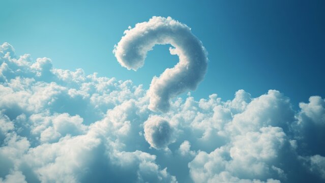 Clouds form a question mark above a bright blue sky - Powered by Adobe