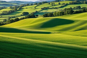 Lush Green Hills Scenic View with Picturesque Pastures and Vibrant Agricultural Fields