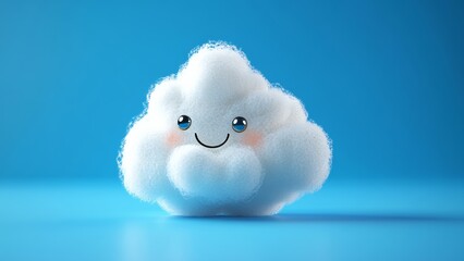 Cute fluffy character with a cheerful expression on a blue background