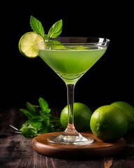 Green Cocktail Recipe with Lime in a Martini Glass