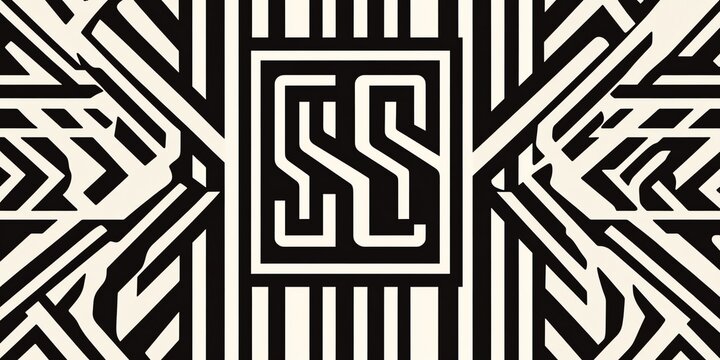 Abstract geometric design featuring intricate patterns and a central monogram.
