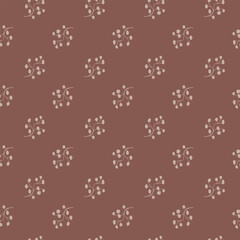 Elegant floral pattern with subtle berry sprigs on maroon background.