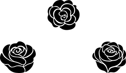 silhouette rose flower set and illustration. Rose vector art and logo icons are set in black and white. black and white vector art set
