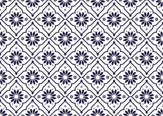 ethnic fabric seamless pattern, Portuguese style, blue and white color, design for cloth, carpet, batik, wallpaper, wrapping etc.