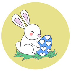 Happy Easter with Rabbit holding Easter egg on green grass, Vector illustration
