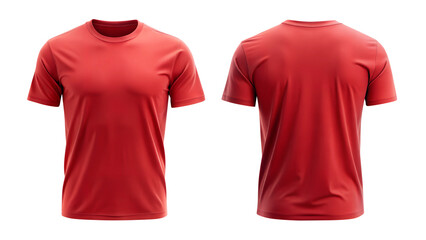 red blank t shirt template from two sides isolated on transparent white background, clipping path