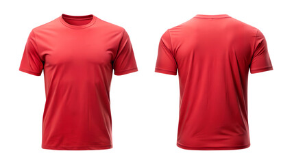 red blank t shirt template from two sides isolated on transparent white background, clipping path