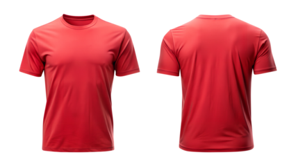 red blank t shirt template from two sides isolated on transparent white background, clipping path