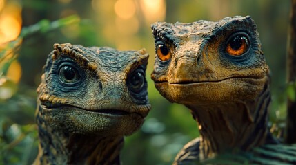 Fototapeta premium Adorable Baby Dinosaurs in Lush Jungle