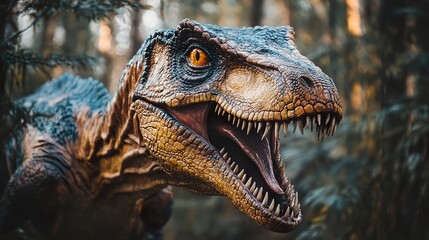 Obraz premium Majestic Prehistoric Raptor: A Close Encounter with a Dinosaur