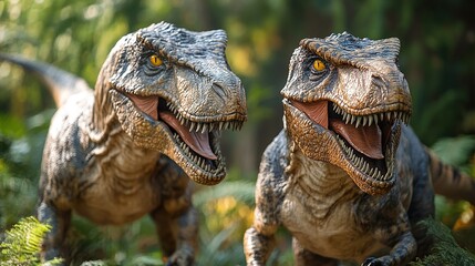 Obraz premium Two Majestic Dinosaurs in Lush Forest