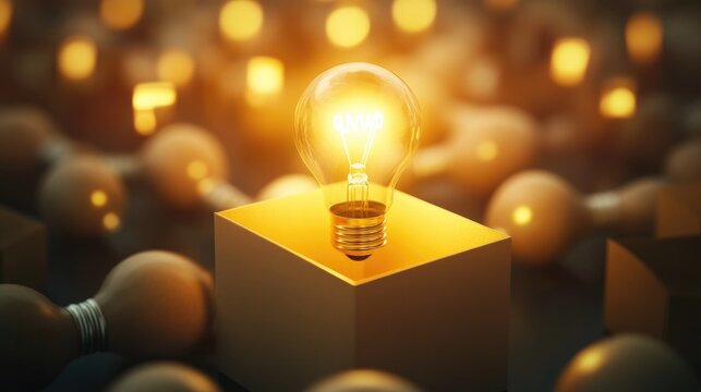 Think outside the box background with light bulb and box. Finding solution, idea, business concept