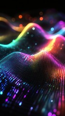The glowing high-tech design features a flowing rainbow-colored holographic wave pattern background vertical wallpaper AI generated image