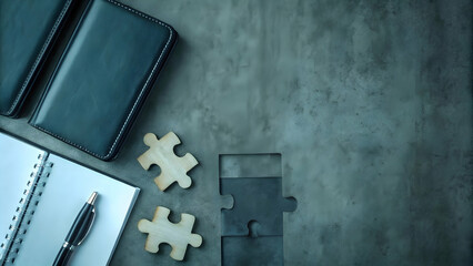 Plain Background Puzzle Pieces with Motivational Quotes Copy Space for Inspiration Team Building Photo Concept