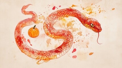 Obraz premium Happy Chinese New Year 2025,Year of the snake zodiac sign,Snake illustration and design,Asian elements gold paper cut style,Lunar new year concept,New Year card 2025.