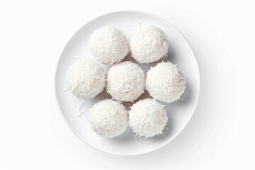 Coconut Dessert Balls , Isolated white background, flat lay