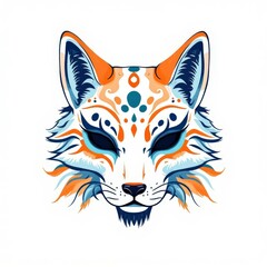 Obraz premium An artistic representation of a kitsune mask tattoo, showcasing vibrant colors and detailed features, perfect for tattoo enthusiasts and cultural art.
