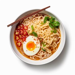 ramen , Isolated white background, flat lay
