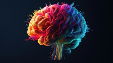 Colorful abstract brain with vibrant paint strokes.