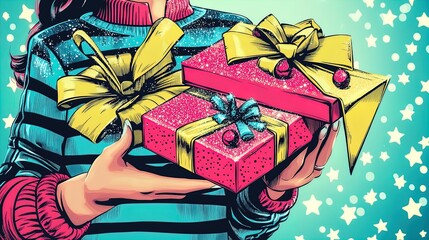 sparkling star-shaped gift box against festive bokeh: perfect for holiday posters, party decor, or unique event invitations that shine with joy and celebration!