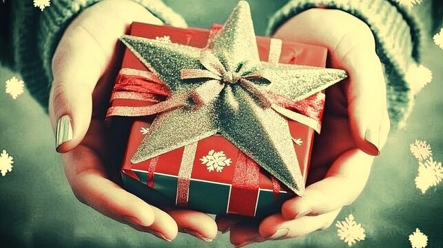 sparkling star-shaped gift box against festive bokeh: perfect for holiday posters, party decor, or unique event invitations that shine with joy and celebration!