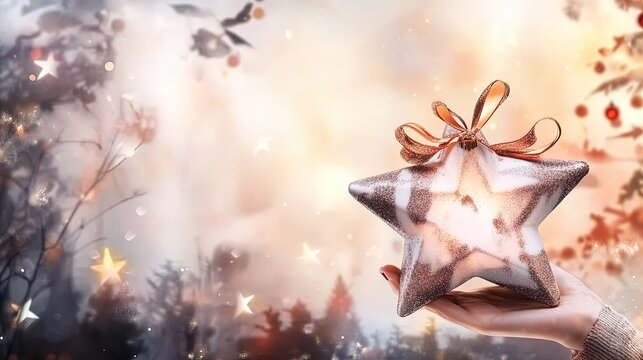 sparkling star-shaped gift box against festive bokeh: perfect for holiday posters, party decor, or unique event invitations that shine with joy and celebration!