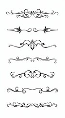 Fototapeta premium Elegant Decorative Swirl and Flourish Vector Designs on White Background
