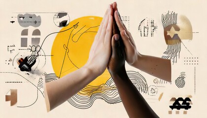 Artistic Collage of Hands in High Five Celebrating Diversity and Unity