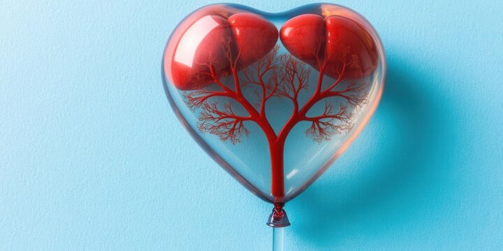 Heart-shaped balloon with medical diagrams printed on it, National Heart Valve Disease Awareness Day, combining awareness with visual appeal, ,